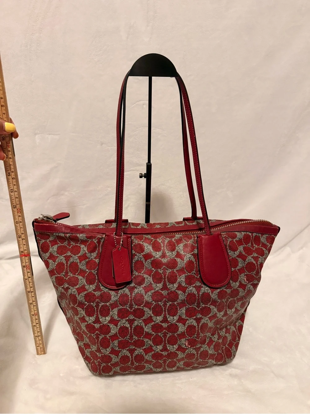 Coach Signature Coated Canvas Taxi Zip Top Red Tote with Removable Pouch